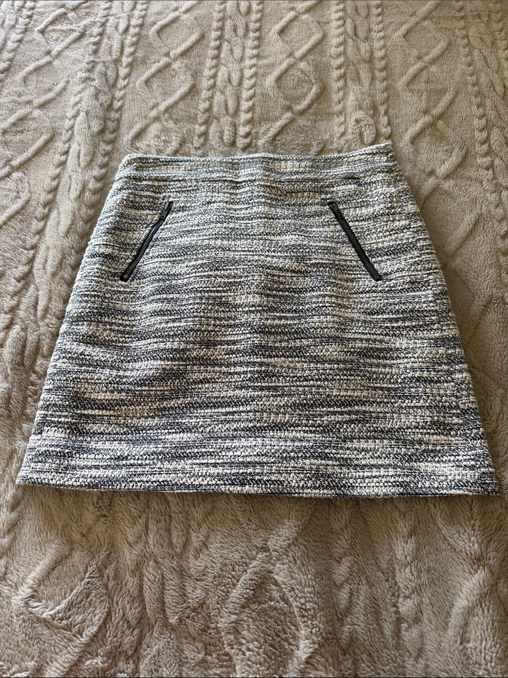 LOFT Black and White Tweed Mini Skirt with Zip Pockets